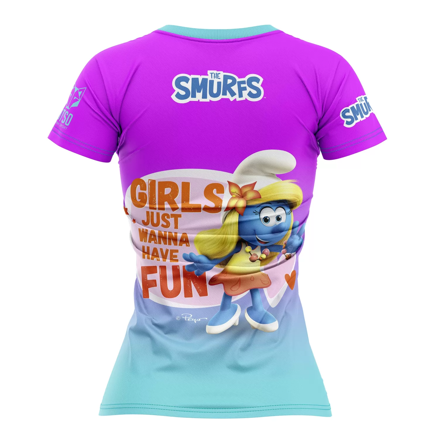 Women OTSO Women's Short Sleeve Shirts>Women's Short Sleeve Shirt Smurfs Have Fun