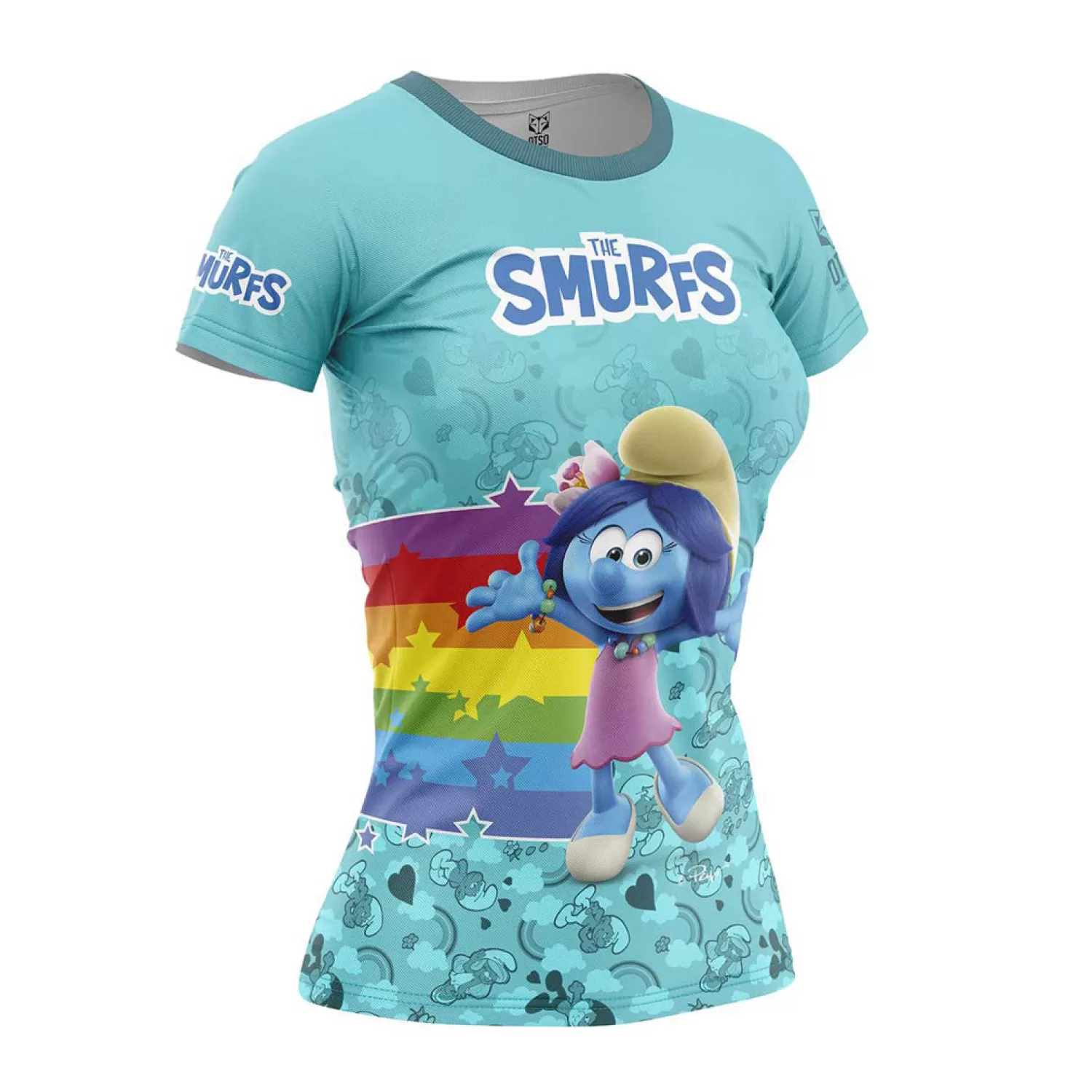 Women OTSO Women's Short Sleeve Shirts>Women's Short Sleeve Shirt Smurfs Rainbow