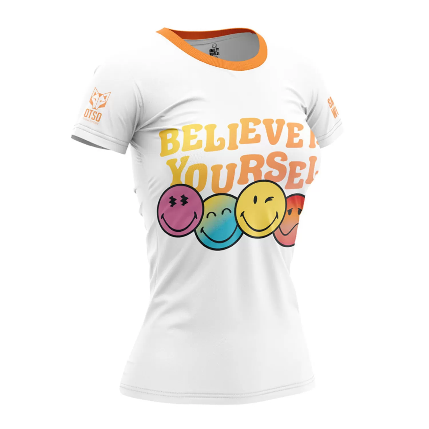 Women OTSO Women's Short Sleeve Shirts>Women's Short Sleeve T-Shirt SmileyWorld Believe